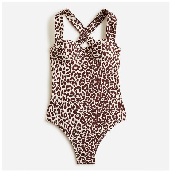 J.Crew Womens $118 Ruched Cup One Piece Swimsuit Leopard Print Size 6 BF101 - Picture 1 of 8